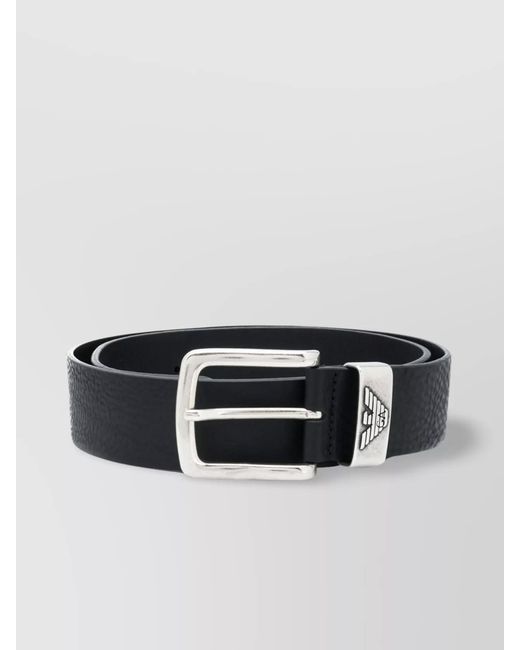 Emporio Armani Black Leather Belt With Adjustable Fit And Textured Finish for men