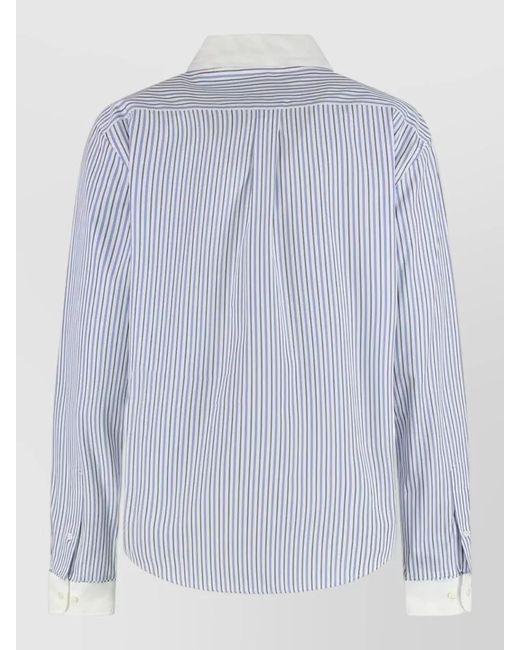Miu Miu Blue Long Sleeve Shirt Striped Pattern Contrast Collar