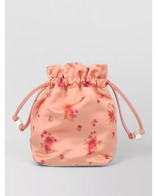 Ganni Pink Floral Bucket Bag Ruffled Top Pouch