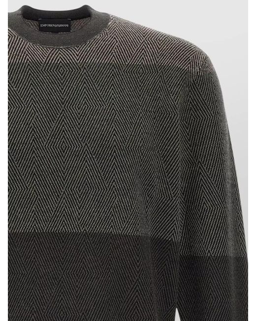 Emporio Armani Gray Crew Neck Sweater Geometric Pattern Knit for men