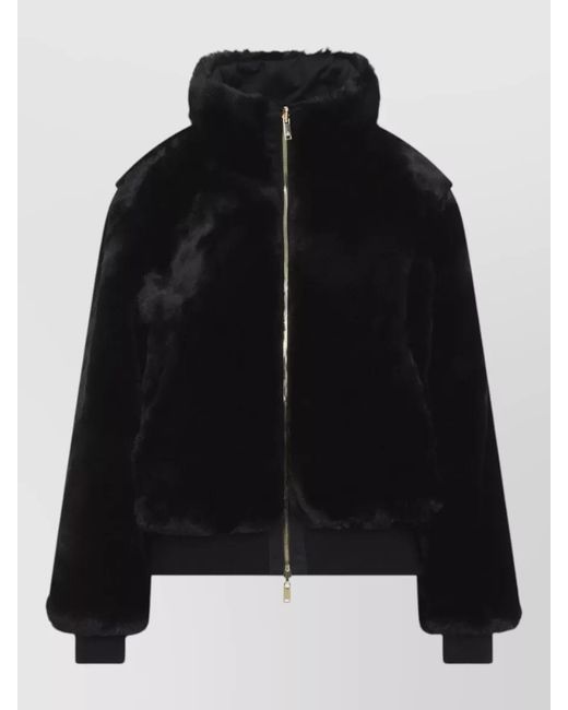 Moose Knuckles Black Satin Reversible Faux Fur Hooded Puffer Jacket