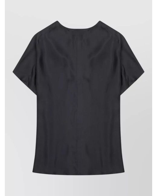 Alysi Black Silk Twill Blouse Regular Fit V Neck