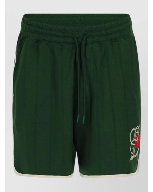 Drole de Monsieur Green Hibiscus Logo Shorts Regular Fit Striped for men