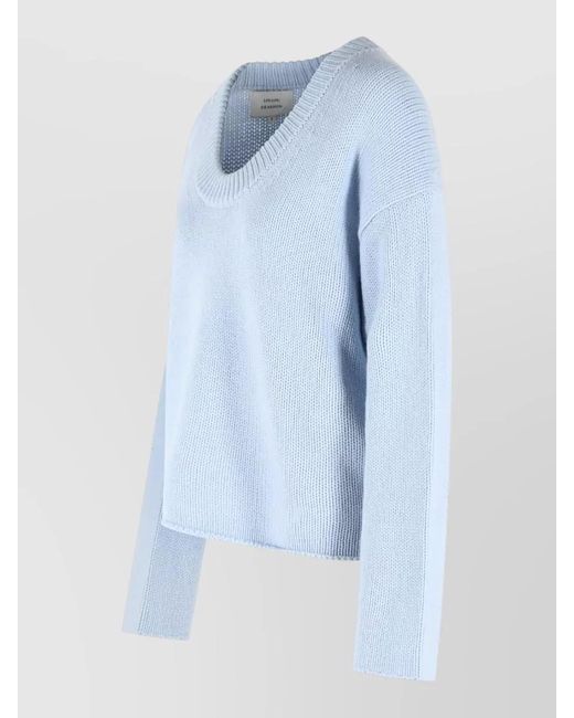 Loulou de Saison Blue Derry Cashmere Sweater Round Neckline Long Sleeves