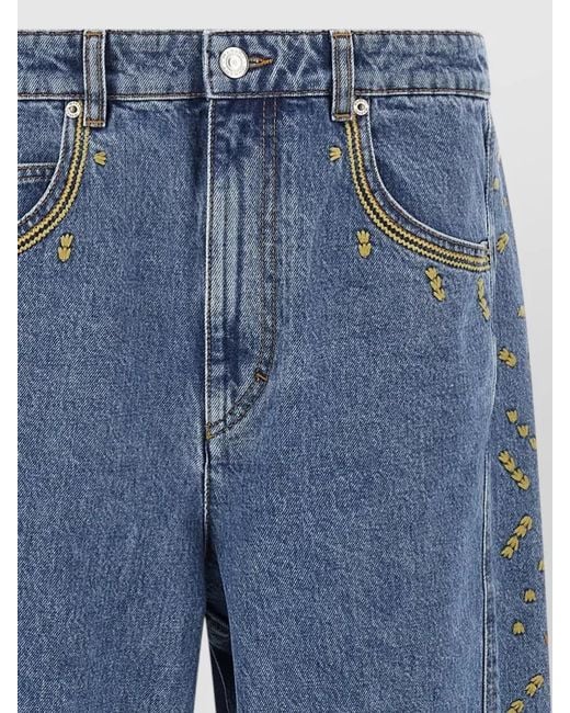 Isabel Marant Blue Embroidered Barrel-Leg Denim Jeans for men