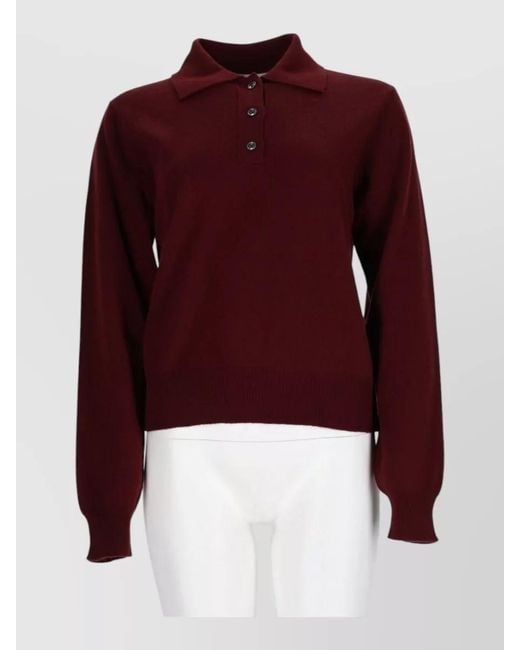 Maison Margiela Red Knit Polo Long Sleeve Sweater Ribbed Hem
