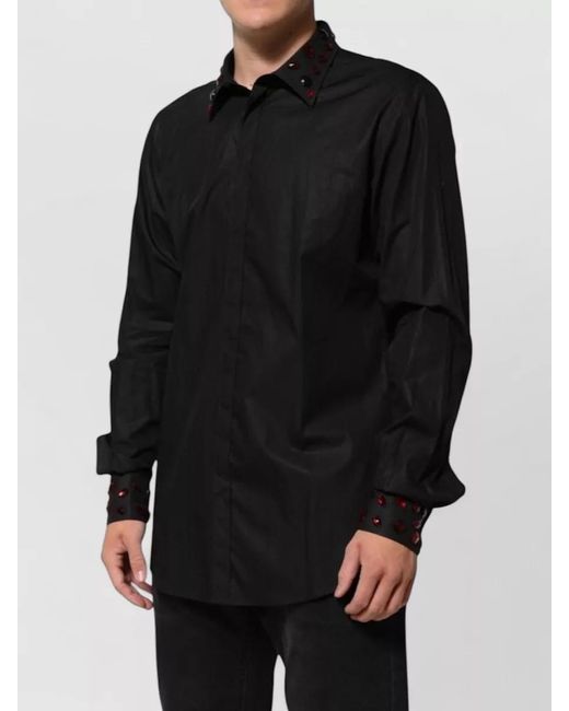 Dolce & Gabbana Black Embellished Cotton Long-Sleeve Shirt for men