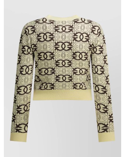 Pinko White Knit Top Crew Neck Cropped Long Sleeves