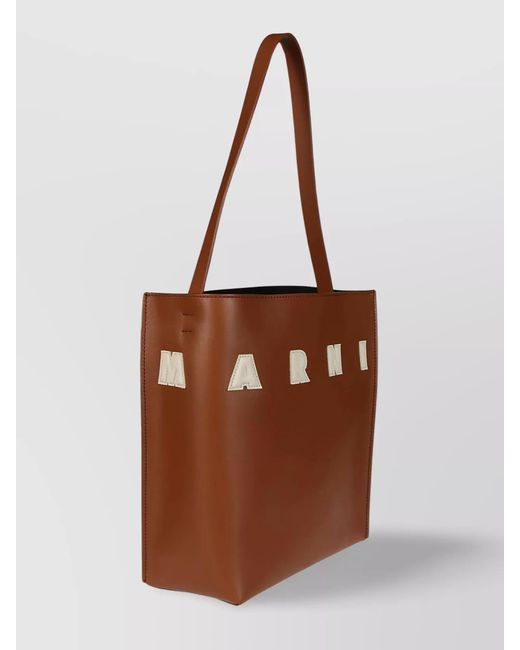 Marni Brown Museo Small Leather Tote Bag