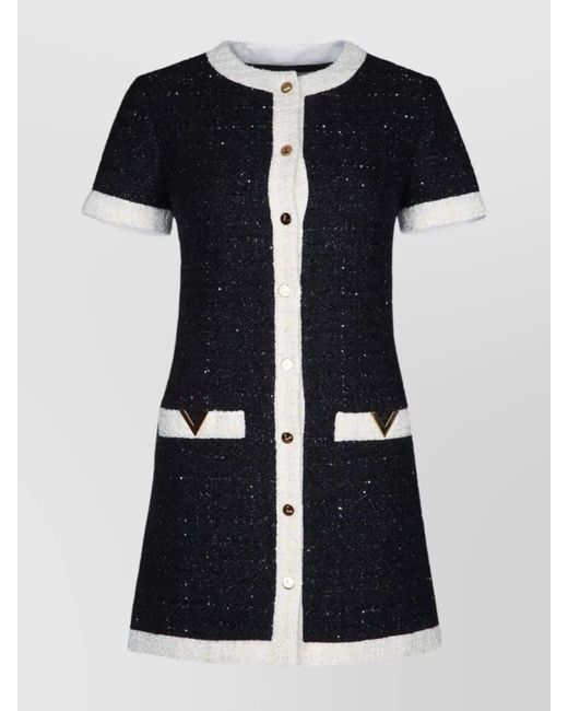 Valentino Garavani Black Trimmed Dress With Pockets And Short Sleeves