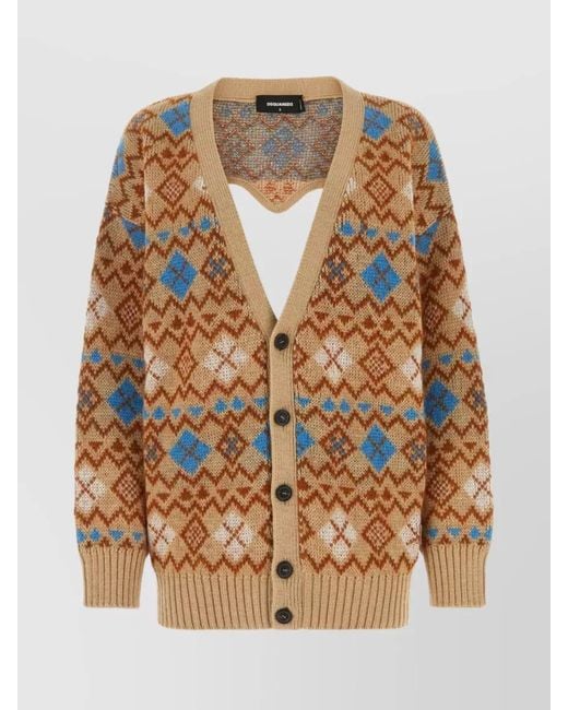 DSquared² Brown Heart Vintage Shetland Wool Cardigan