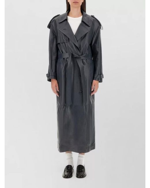 Salvatore Santoro Gray Leather Trench Coat Belted Double Breasted