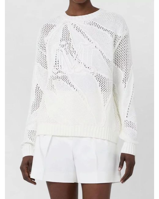 Max Mara White Knit Crew Neck Sleeved Top Silk Nylon