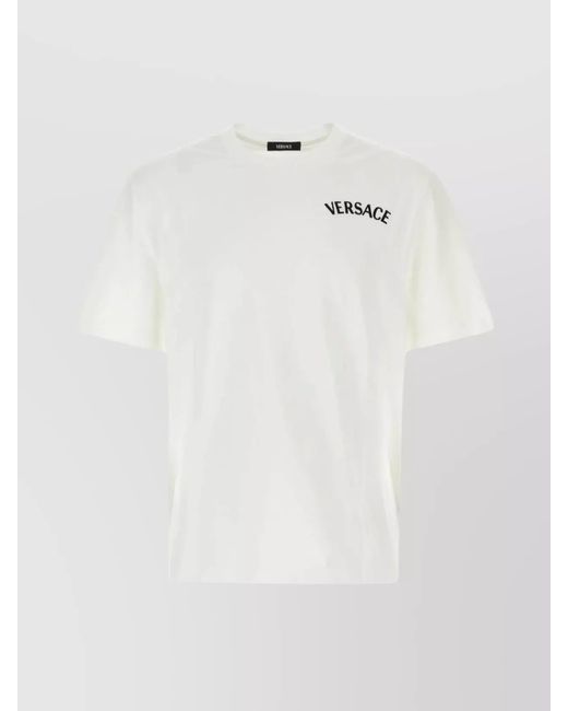 Versace White Cotton Ribbed Crew-Neck T-Shirt for men