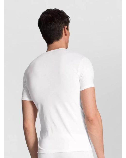 Calida White Slim Fit Crew Neck Short Sleeve Top for men
