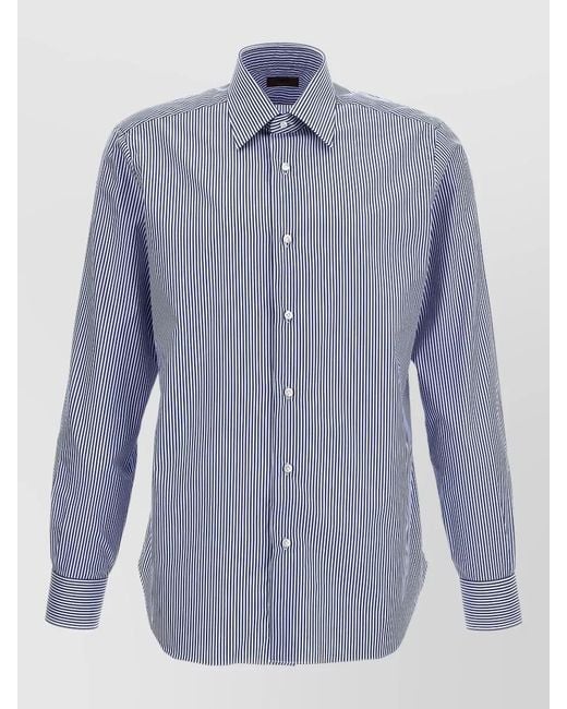 Barba Napoli Blue Striped Journey Cotton Shirt for men
