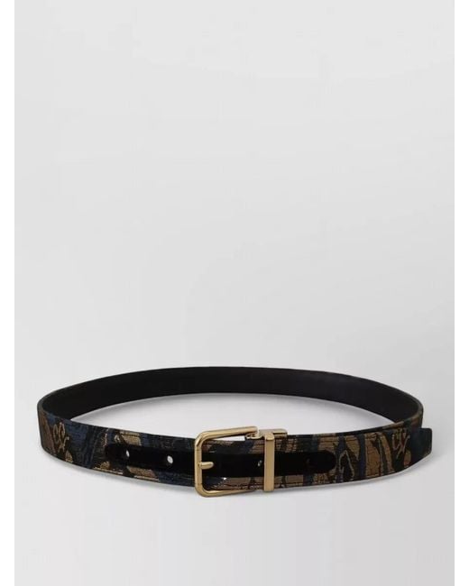Dolce & Gabbana Black Jacquard Leather Logo Buckle Adjustable Belt