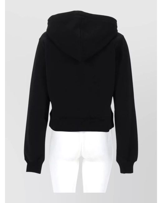 Moschino Black Cropped Hooded Jacket Ribbed Cuffs Design