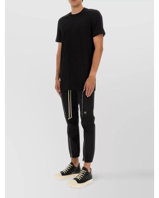 Rick Owens Black Cotton Ribbed Crew Neck Short Sleeve T-Shirt for men