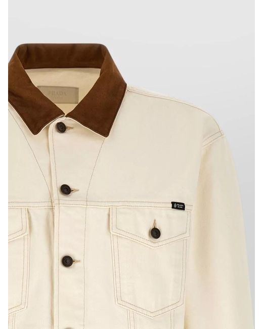 Prada Natural Denim Jacket Suede Collar Boxy Cut for men