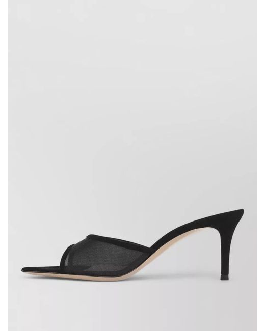 Gianvito Rossi Black Elle 70 Suede Mesh Stiletto Mules