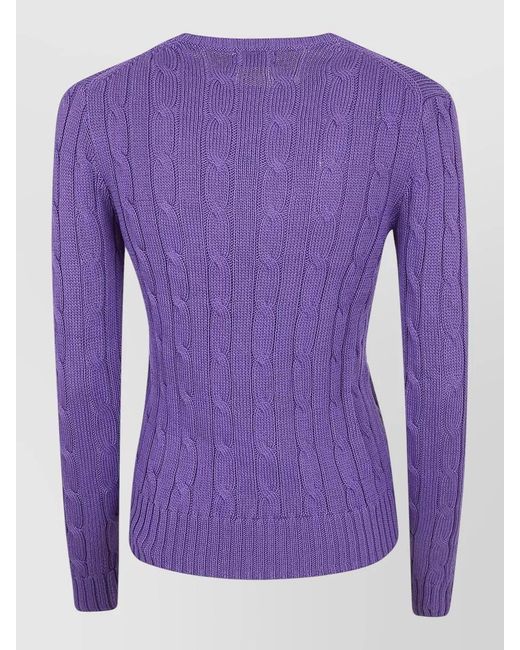 Polo Ralph Lauren Purple Cotton Cable-Knit Slim-Fit Crewneck Sweater