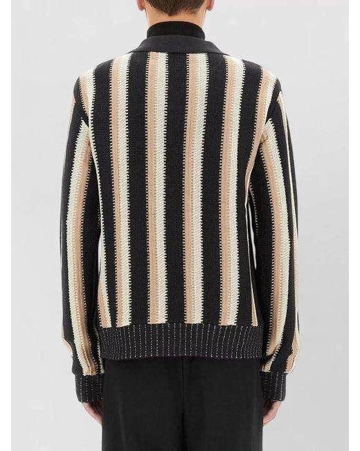 Sasquatchfabrix Black Striped V Neck Long Sleeve Shirt for men