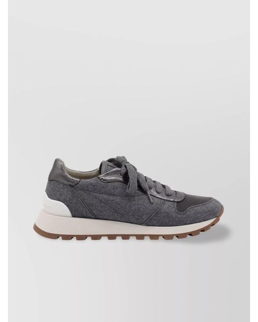 Brunello Cucinelli Gray Virgin Wool Panelled Low-Top Sneakers