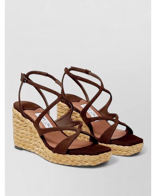 Jimmy Choo Brown Raffia Wedge Espadrilles