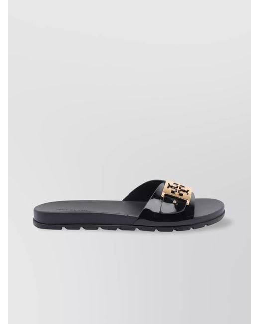 Tory Burch Black Patent Synthetic Leather Slides