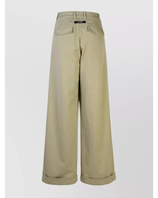 Palm Angels Natural Cotton Pleated Wide-Leg Trousers