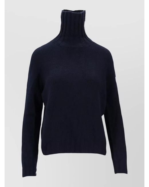 LA ROSE Blue High Neck Knit Top Long Sleeves