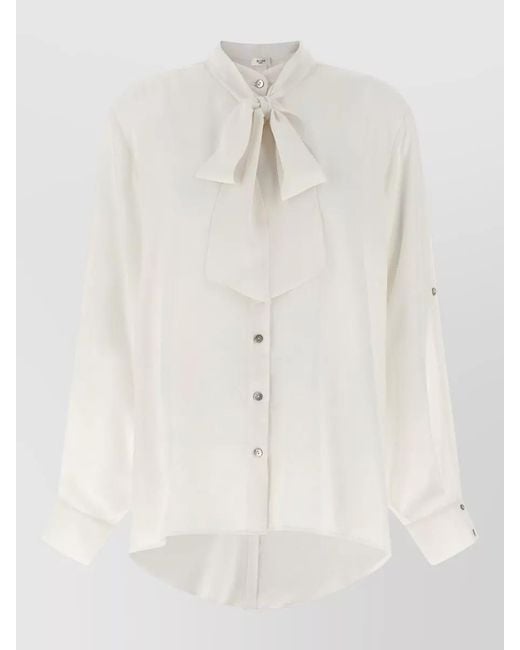 DI.LA3 PARI' Natural Bonton Shirt Bow Detail High Low Hem