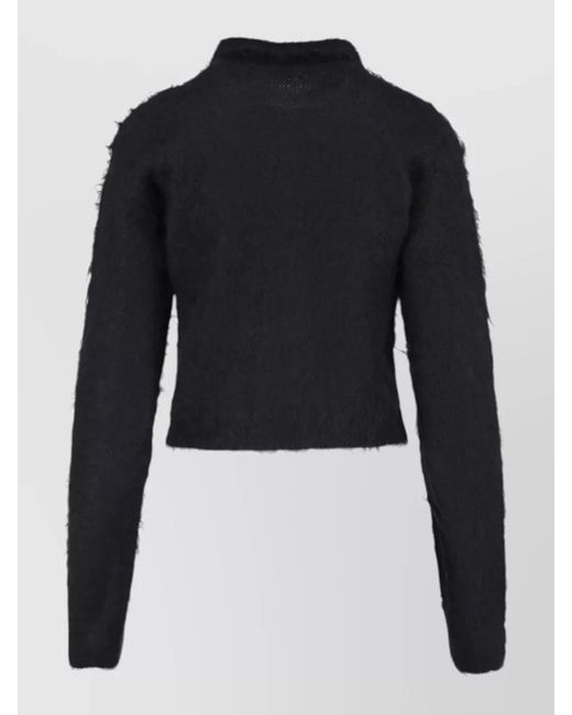 Auralee Blue Collared Crewneck Top Fuzzy Texture Long Sleeves