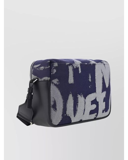 McQueen Blue Denim Graffiti Print Crossbody Bag for men