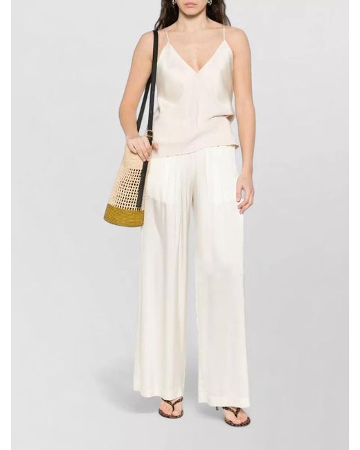 Forte_forte White Silk Pleated Wide-Leg Trousers