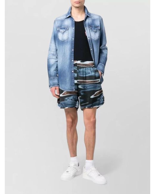 BLUE SKY INN Blue Printed Viscose Track Shorts for men