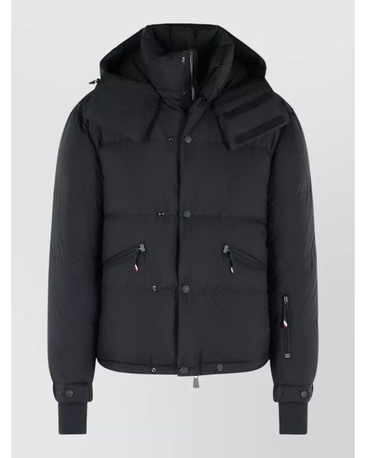 Moncler Black Hooded Jacket Quilted Design Adjustable Hem for men