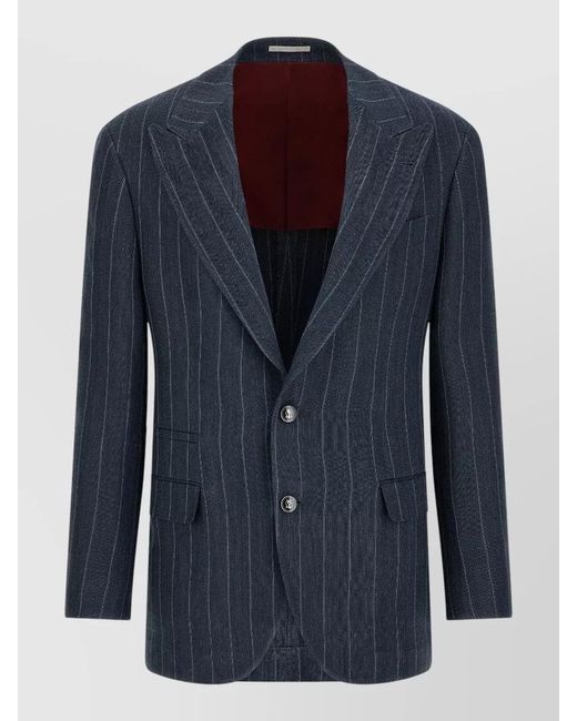 Brunello Cucinelli Blue Tailor Blazer Notch Lapel Button Cuffs for men