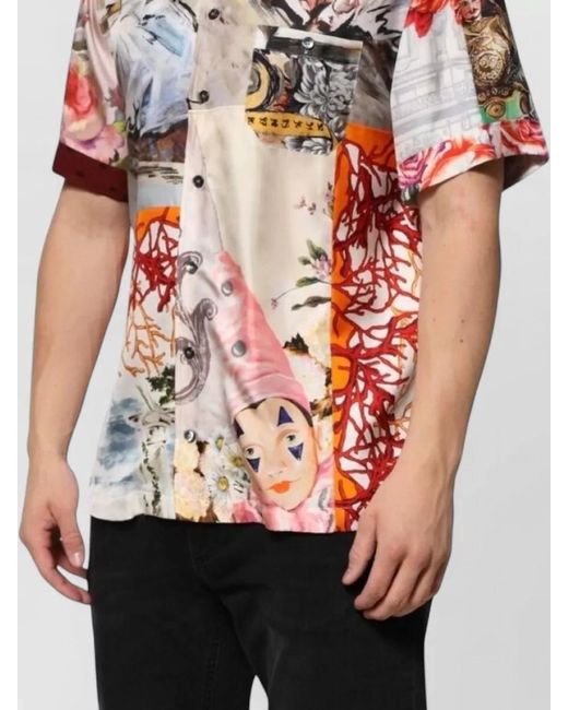 Dolce & Gabbana Red Silk Printed Short-Sleeve Shirt for men