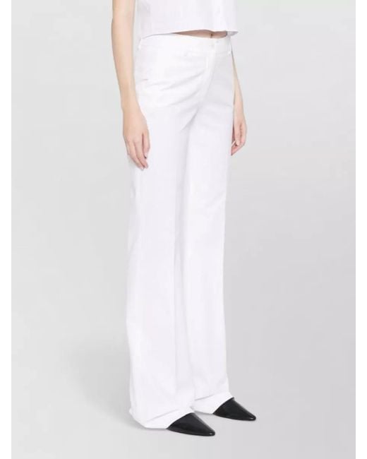 Via Masini 80 White Cotton Trousers Wide Leg Belt Loops