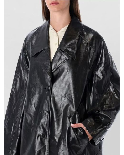 Low Classic Black Faux Leather Oversized Single-Breasted Coat