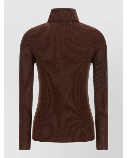 Fabiana Filippi Brown Long Sleeve Mock Neck Ribbed Sweater