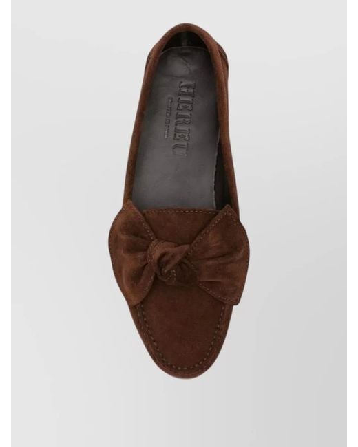 Hereu Brown Corbati Suede Leather Loafers Bow Detail