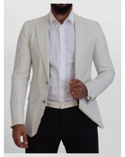 Dolce & Gabbana Gray Linen Silk Slim-Fit Single-Breasted Blazer for men