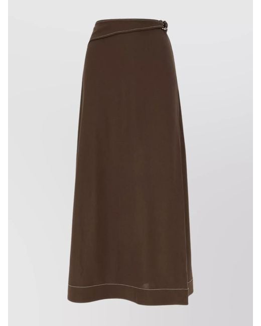 Tory Burch Brown Wrap Design Midi Length Skirt With Contrast Stitching