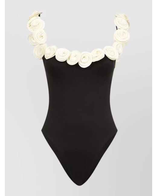 LaRevêche Black Hilal One Piece Swimsuit Floral Neckline