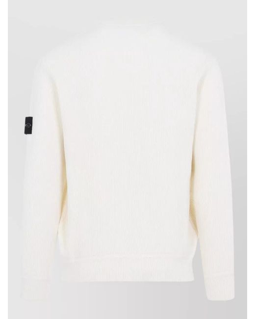 Stone Island White Ribbed Regular-Fit Cotton Crewneck Sweater for men