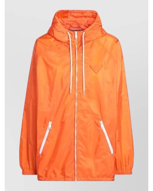 Prada Orange Hooded Jacket Lightweight Fabric Elasticated Cuffs