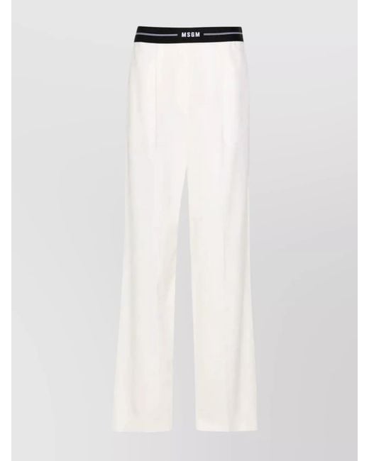MSGM White Wool Wide-Leg Trousers